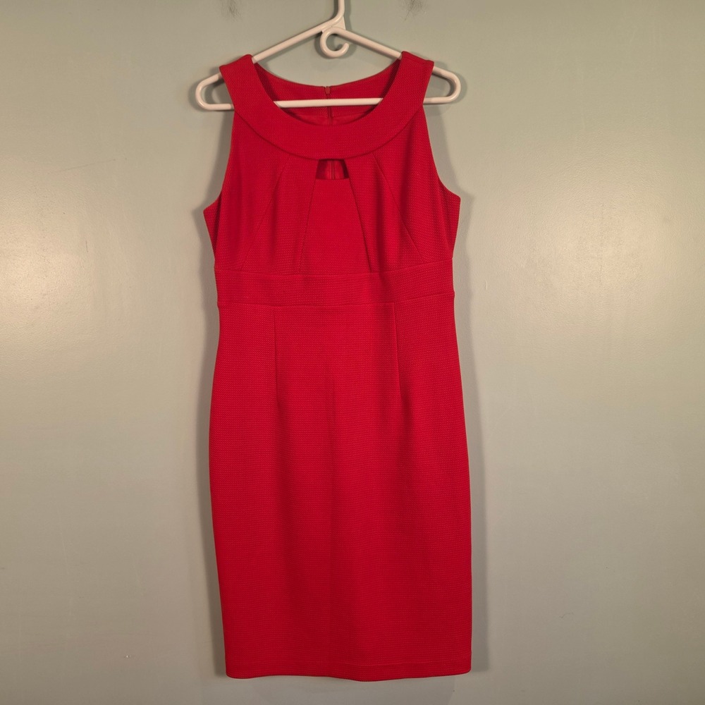 Joseph Ribkoff Red Textured Keyhole Sheath Dress Sleeveless 172452 Size 12